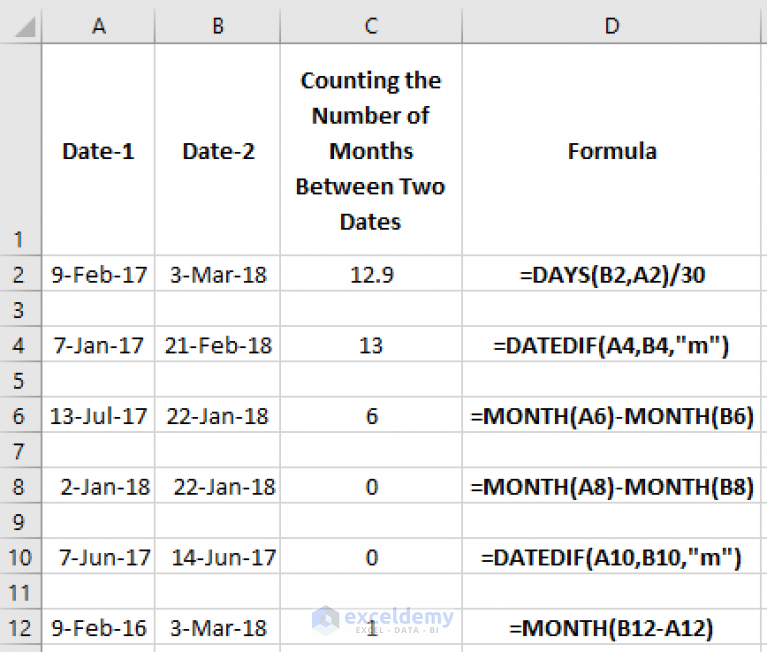 Calculate Months Between Two Dates In Excel Easily Excel Tutorials