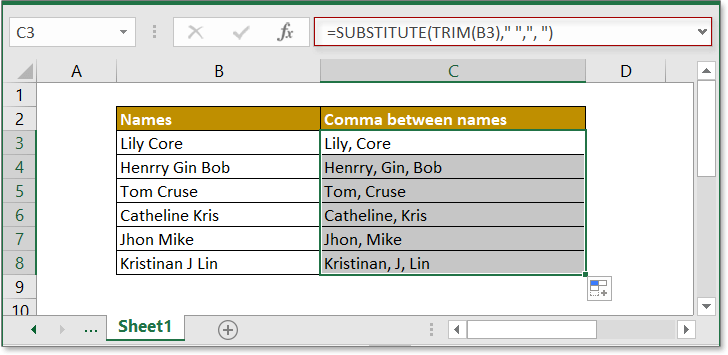 Excel Formula Add Comma Between Names