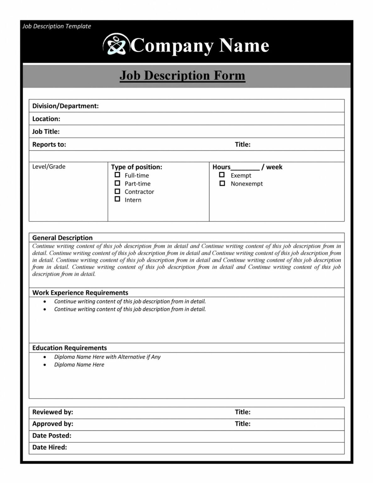 Free Job Description Templates For Google Sheets And Microsoft Excel