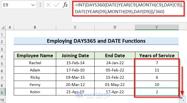 Compute Years of Service in Excel Easily