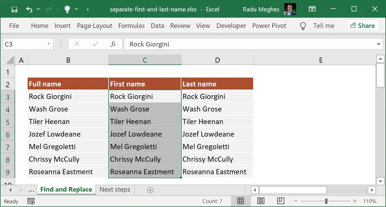 Separate First and Last Names in Excel Easily